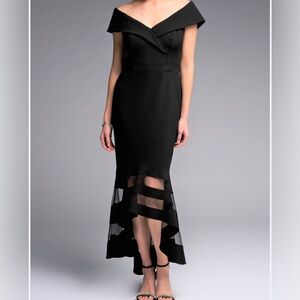 Xscape Black Off-Shoulder High Low Dress